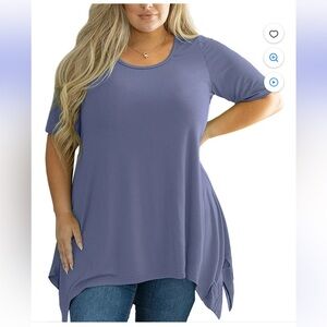 Plus Size Tunic Tops Short Sleeve Swing Tee Crewneck  Flowy Shirt